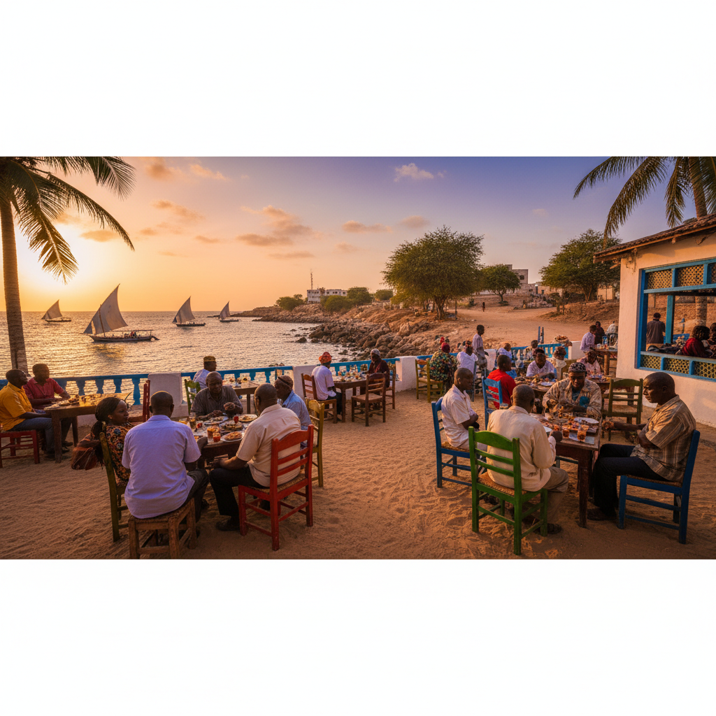 Djibouti cafe terrace young adults socializing horizontal
