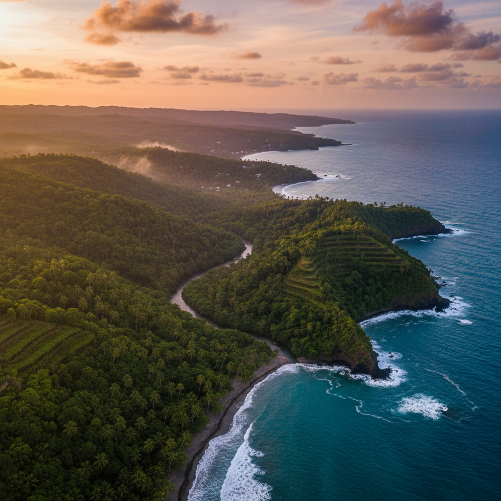 Dominica Caribbean island volcanic mountains lush rainforest tropical aerial