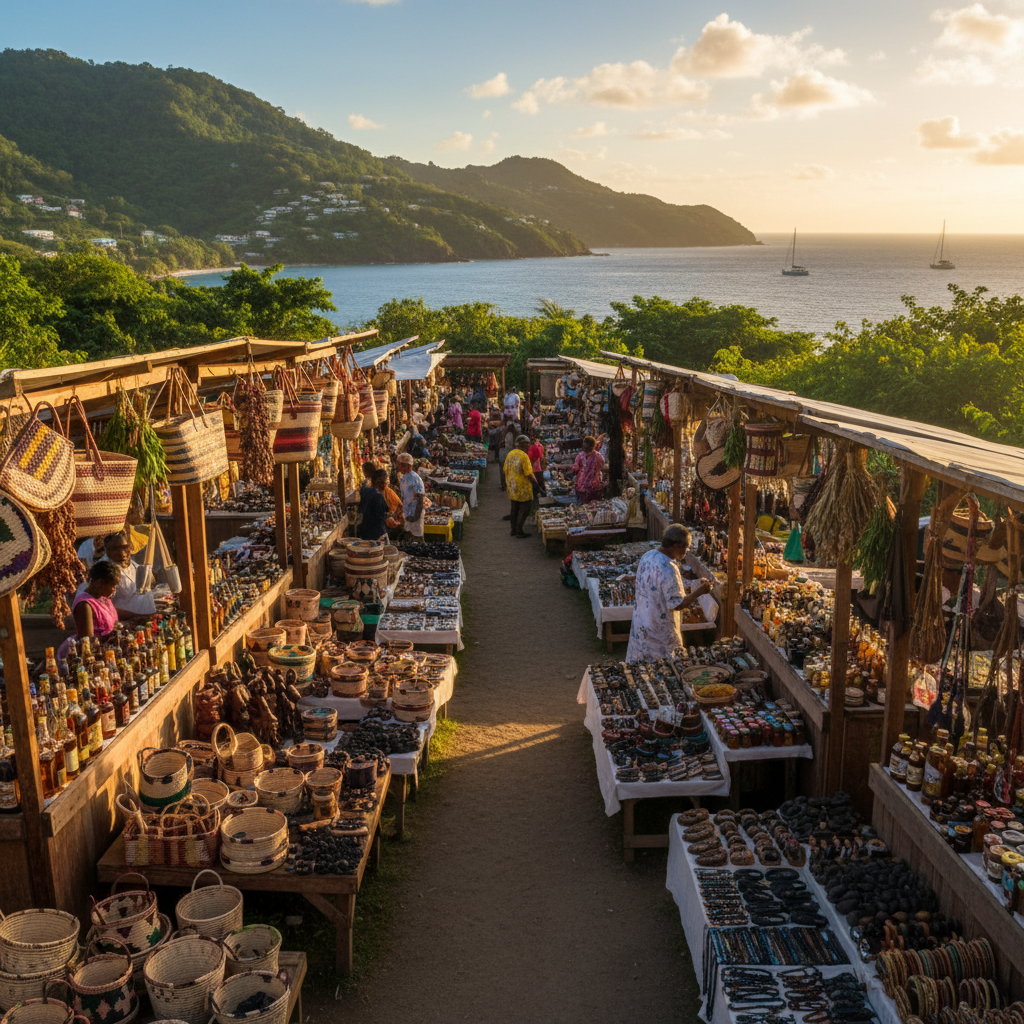 Dominica local craft market souvenirs
