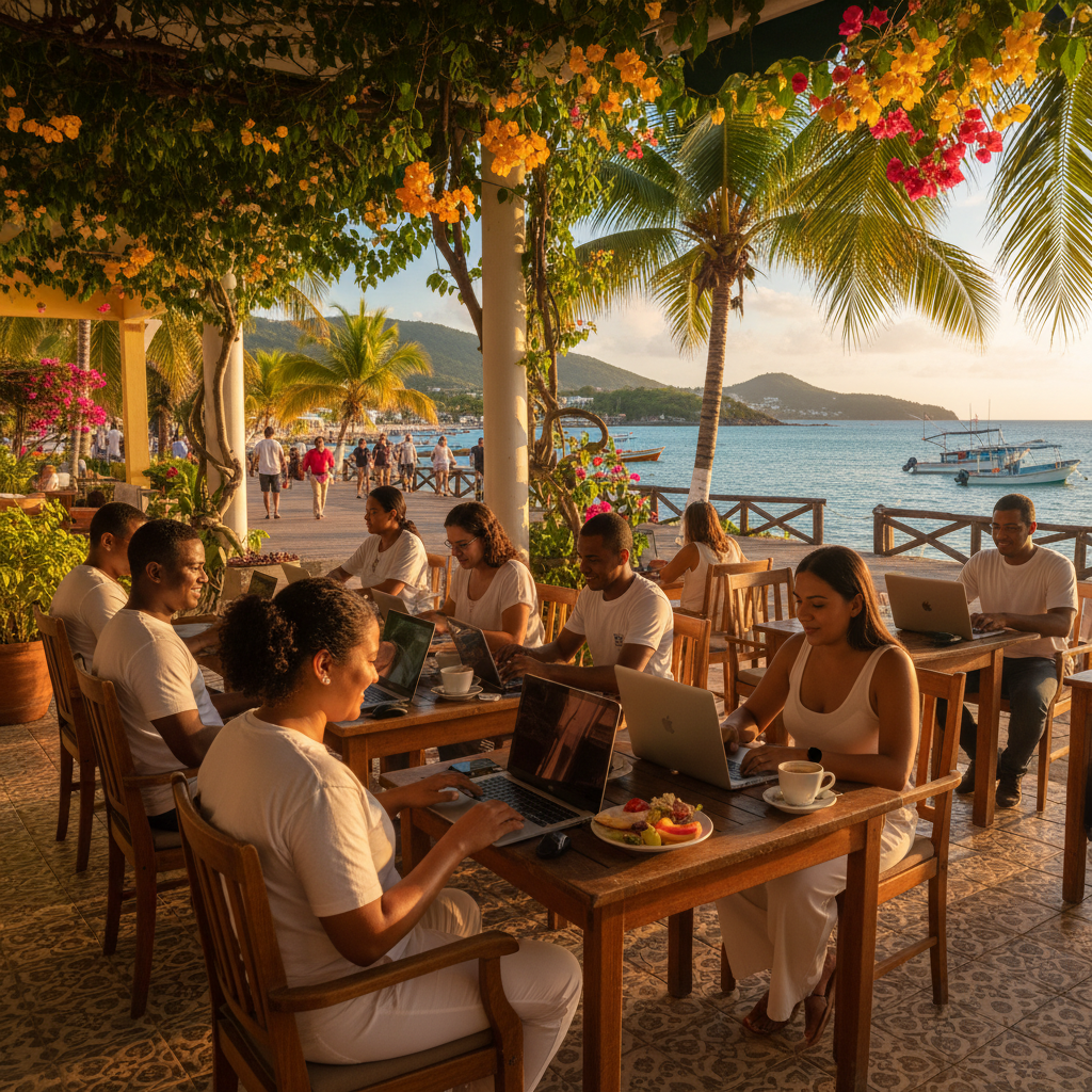 Dominican Republic young professionals working, modern office, horizontal