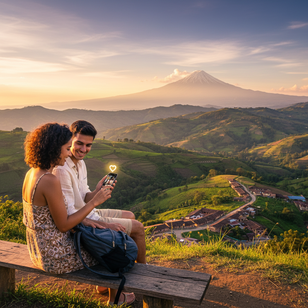 Couple using dating app on phone Ecuador