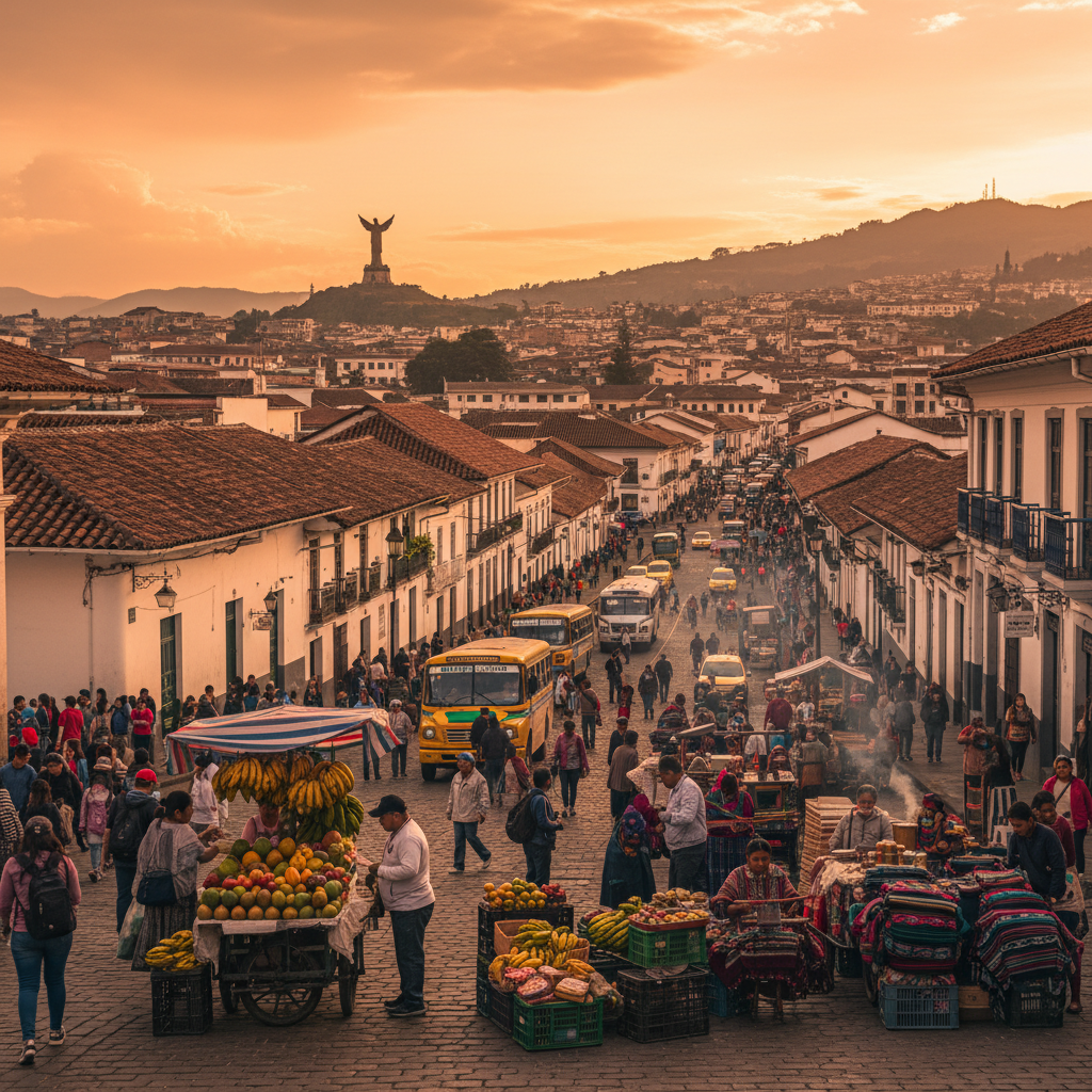 Ecuadorian economic activity bustling street