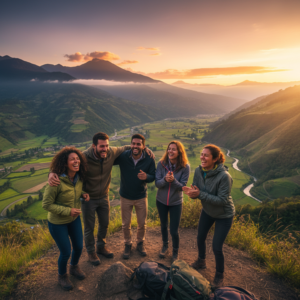 Group of friends laughing together Ecuador