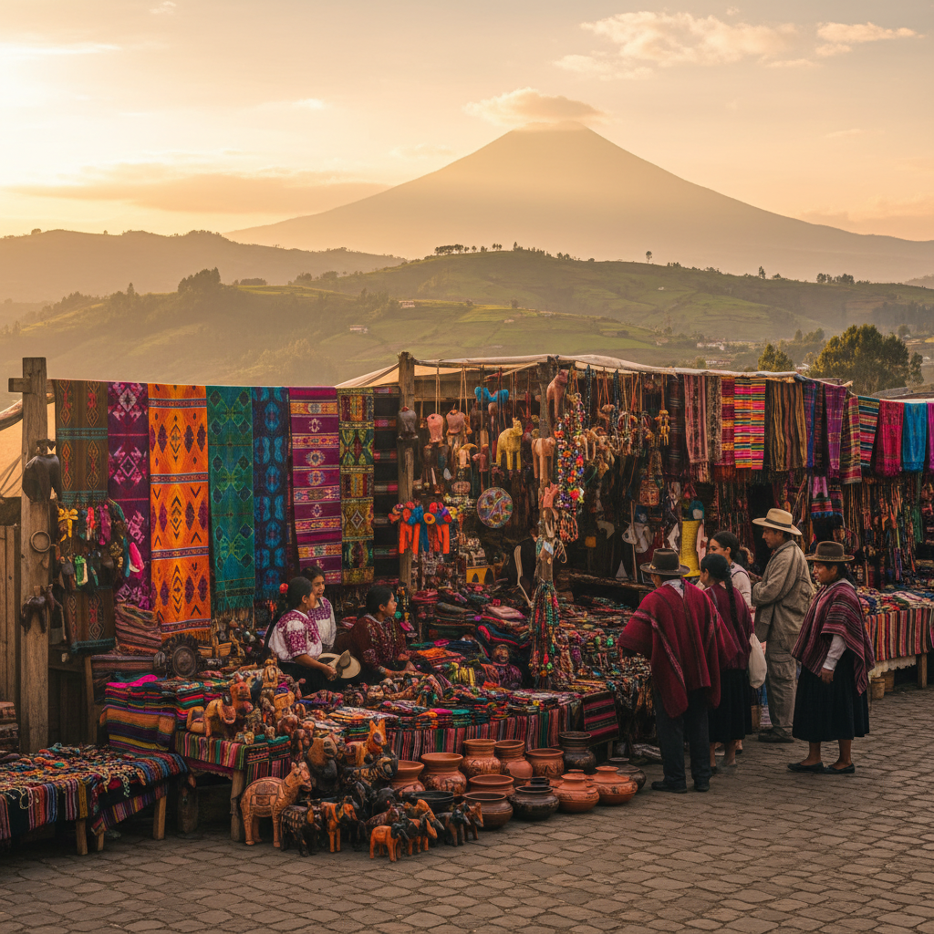 Colorful artisan market stall Ecuador