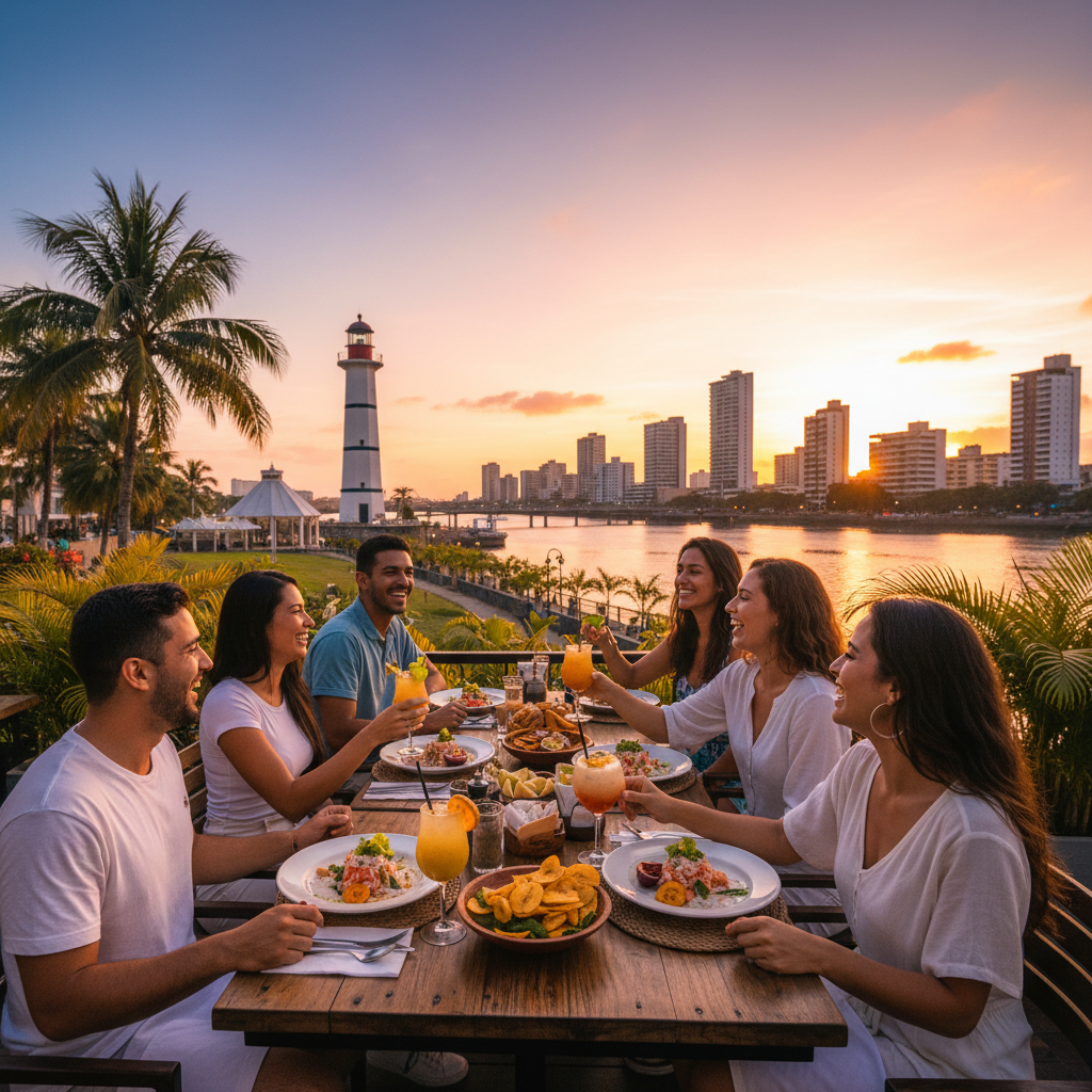Friends gathered at Guayaquil restaurant