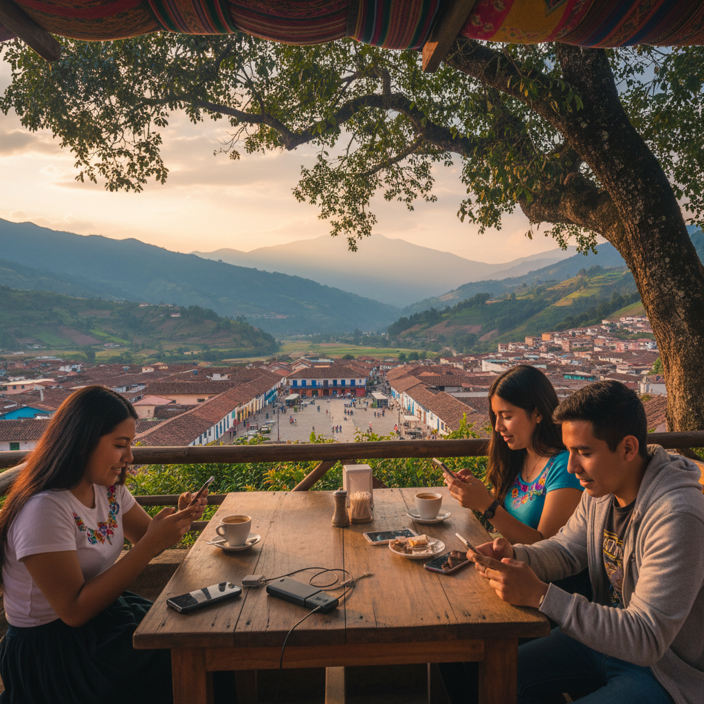 Ecuador smartphone young people cafe social media Latin