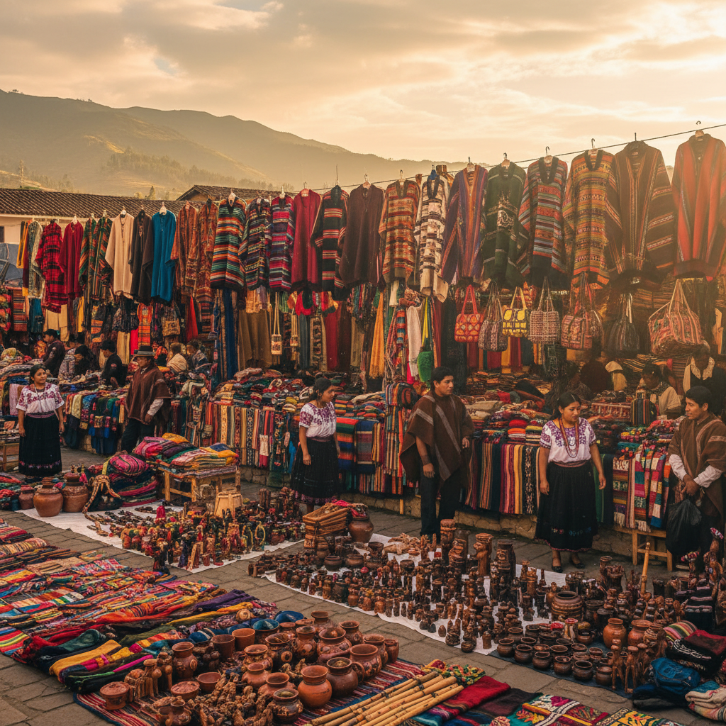 Otavalo market colorful textiles ponchos handicrafts Ecuador