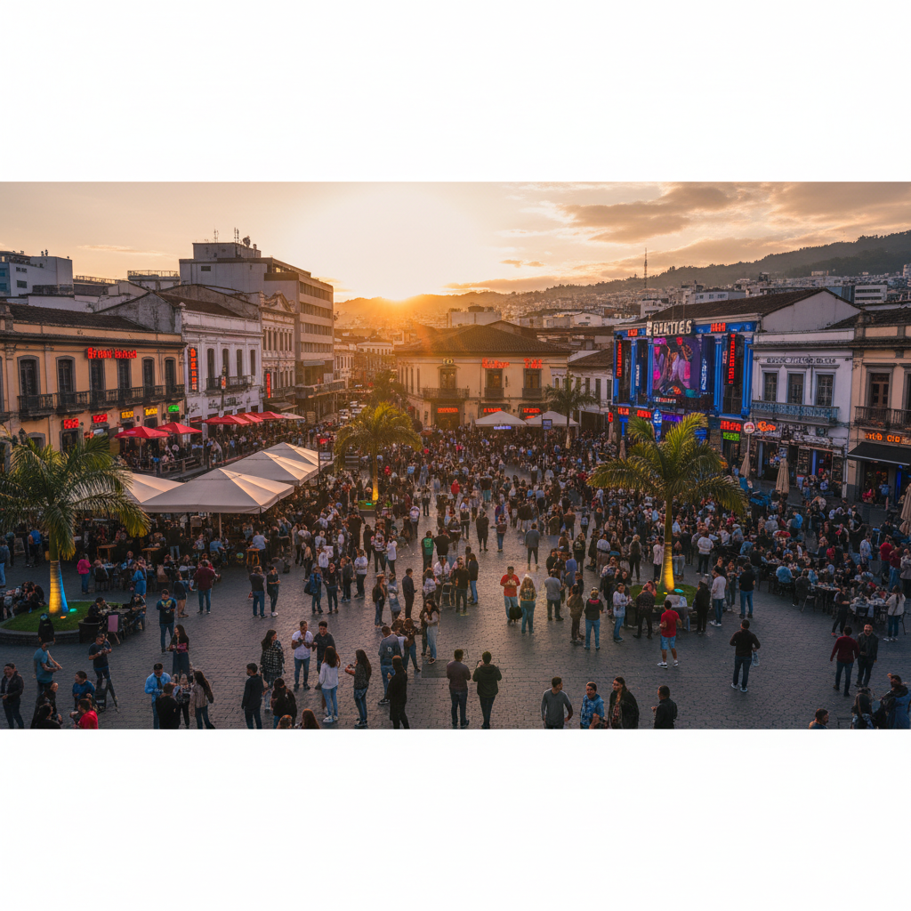 Quito La Mariscal Plaza Foch nightlife bar neon lights