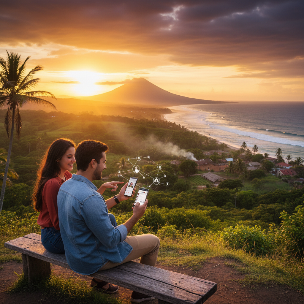 Salvadoran couple cafe meeting smiling San Salvador