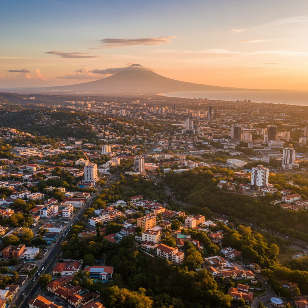 San Salvador skyline volcano panorama golden hour
