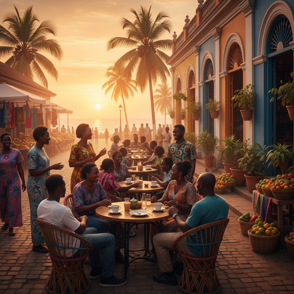 people socializing in a cafe Bata Equatorial Guinea horizontal