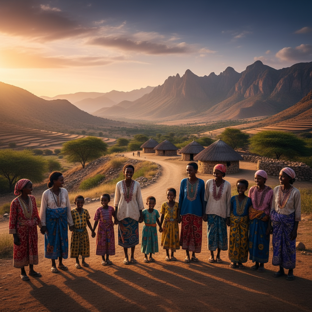 Couple walking Asmara Eritrea art deco boulevard romantic evening lights