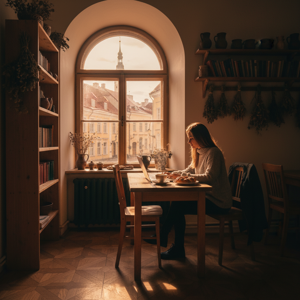 Young Estonian professional smartphone modern Tallinn startup cafe