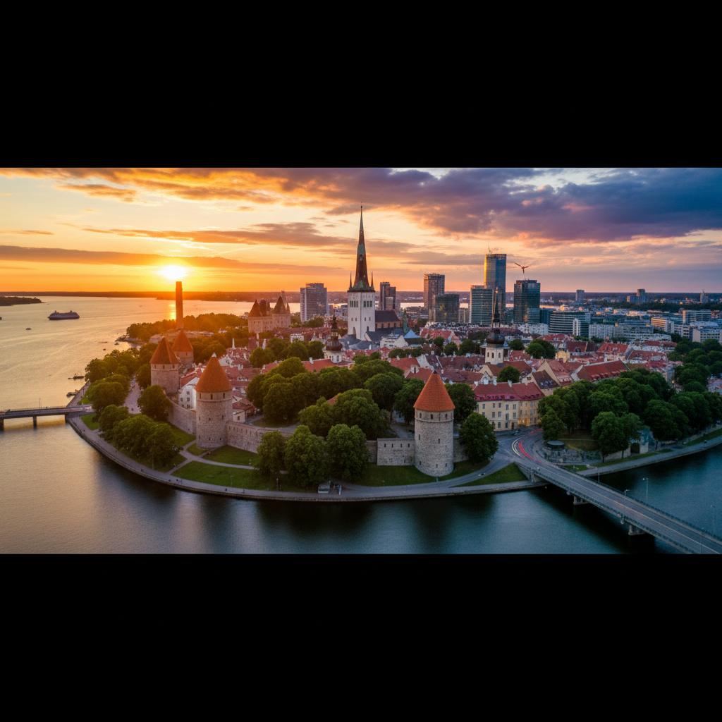 Tallinn Estonia old town medieval towers walls golden hour