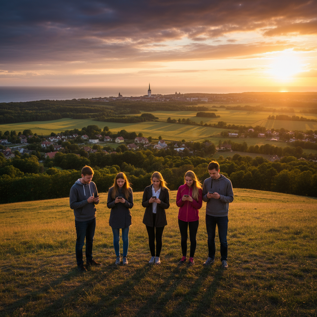 Young Estonians using smartphones horizontal