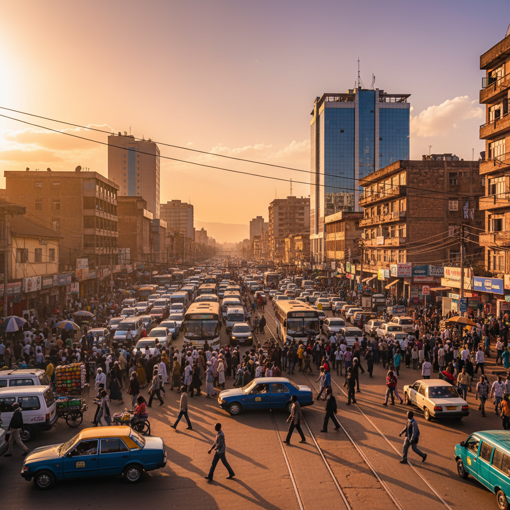 Addis Ababa bustling city streets horizontal