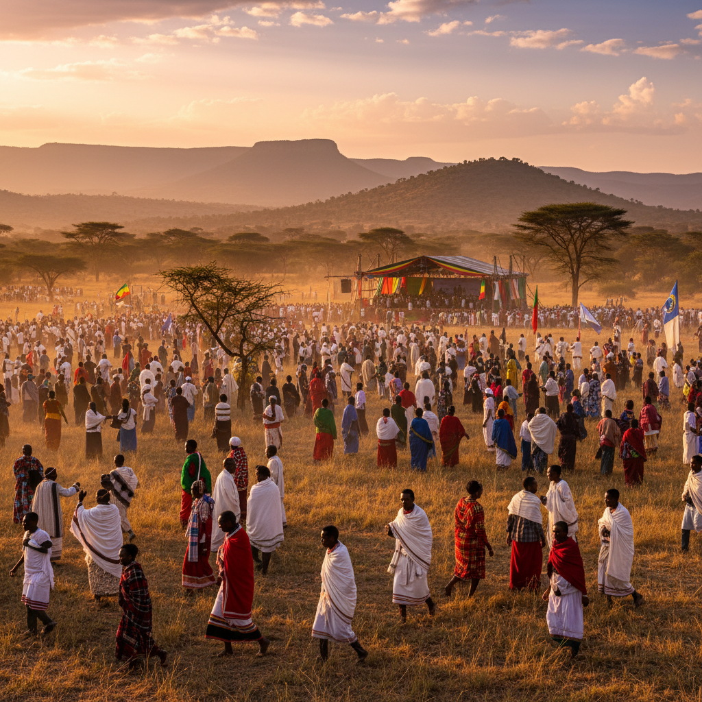 Ethiopia diverse group of people joining event horizontal