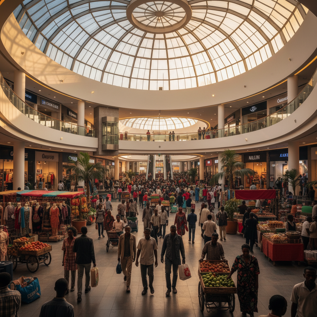 Ethiopia vibrant shopping mall interior horizontal