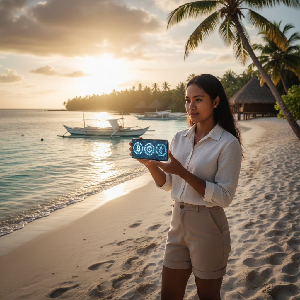 Fiji young professional smartphone digital coins tropical