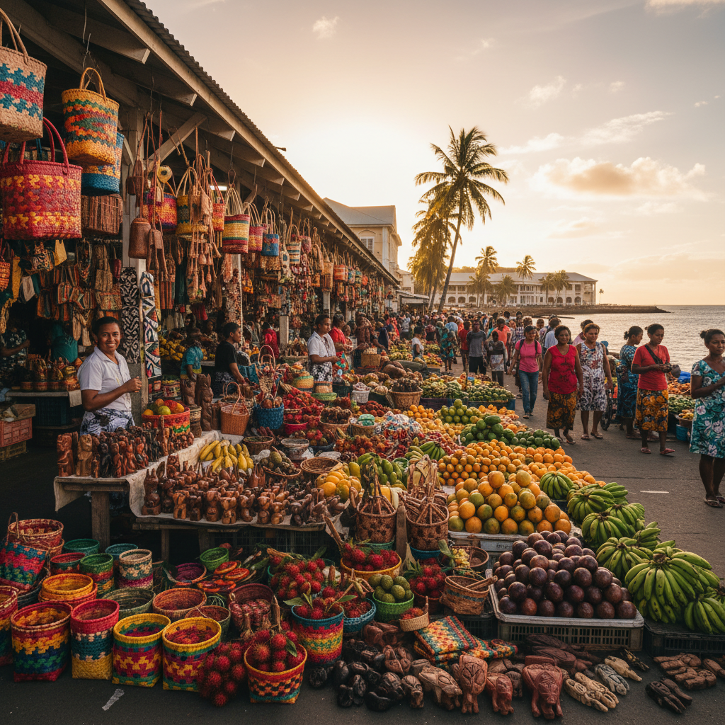 Suva Municipal Market colorful handicrafts tropical fruits