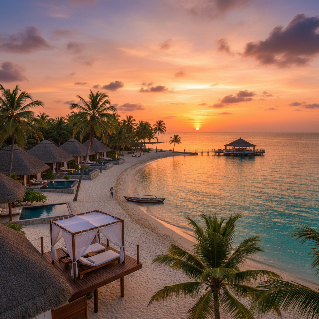 Assinie beach resort luxury tropical sunset