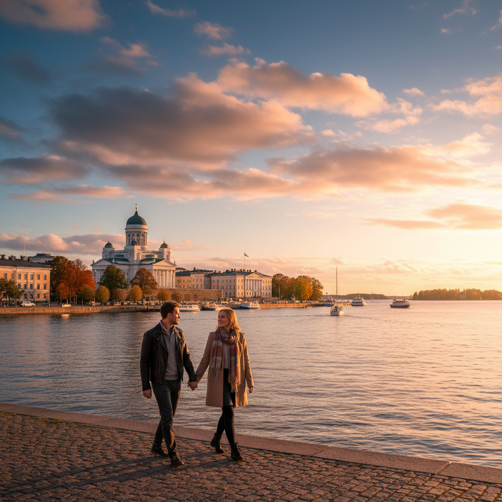 Couple on a date in Helsinki horizontal