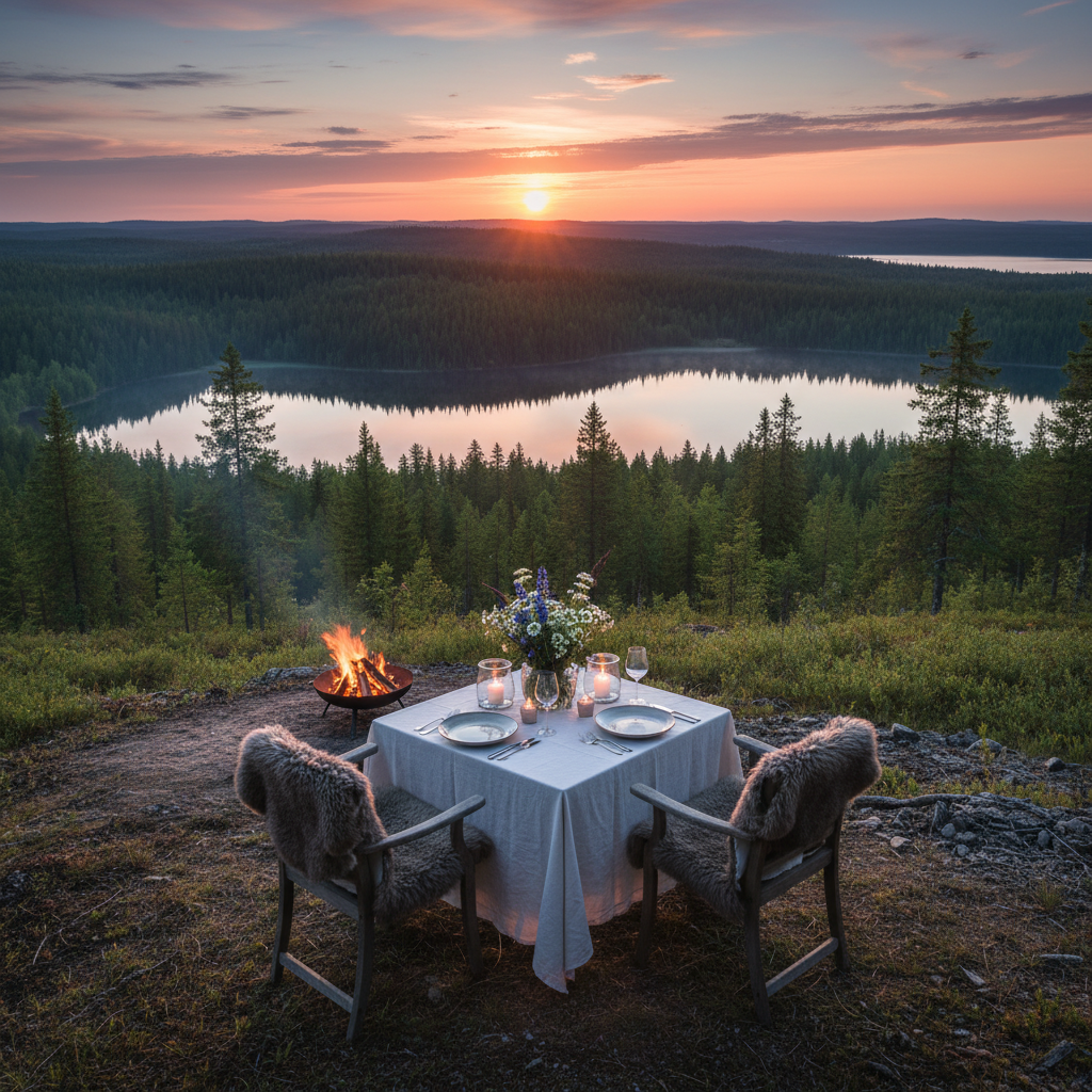 Romantic dinner setting in Finland horizontal