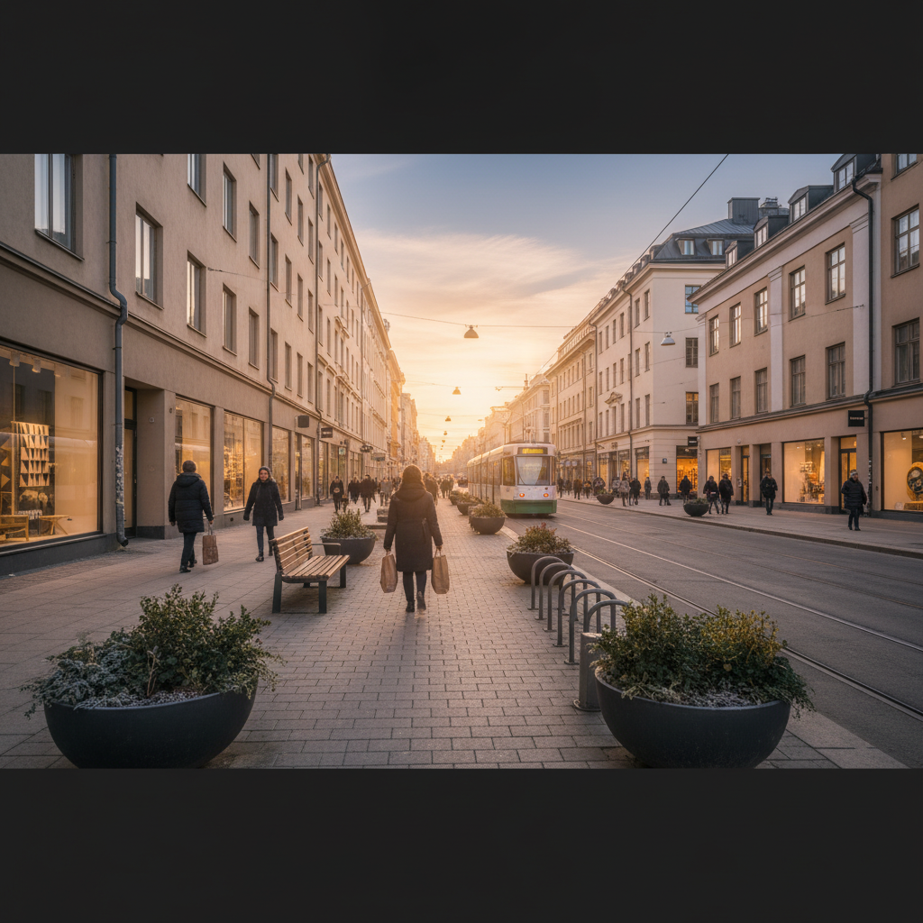 Scandinavian design shopping street Finland horizontal