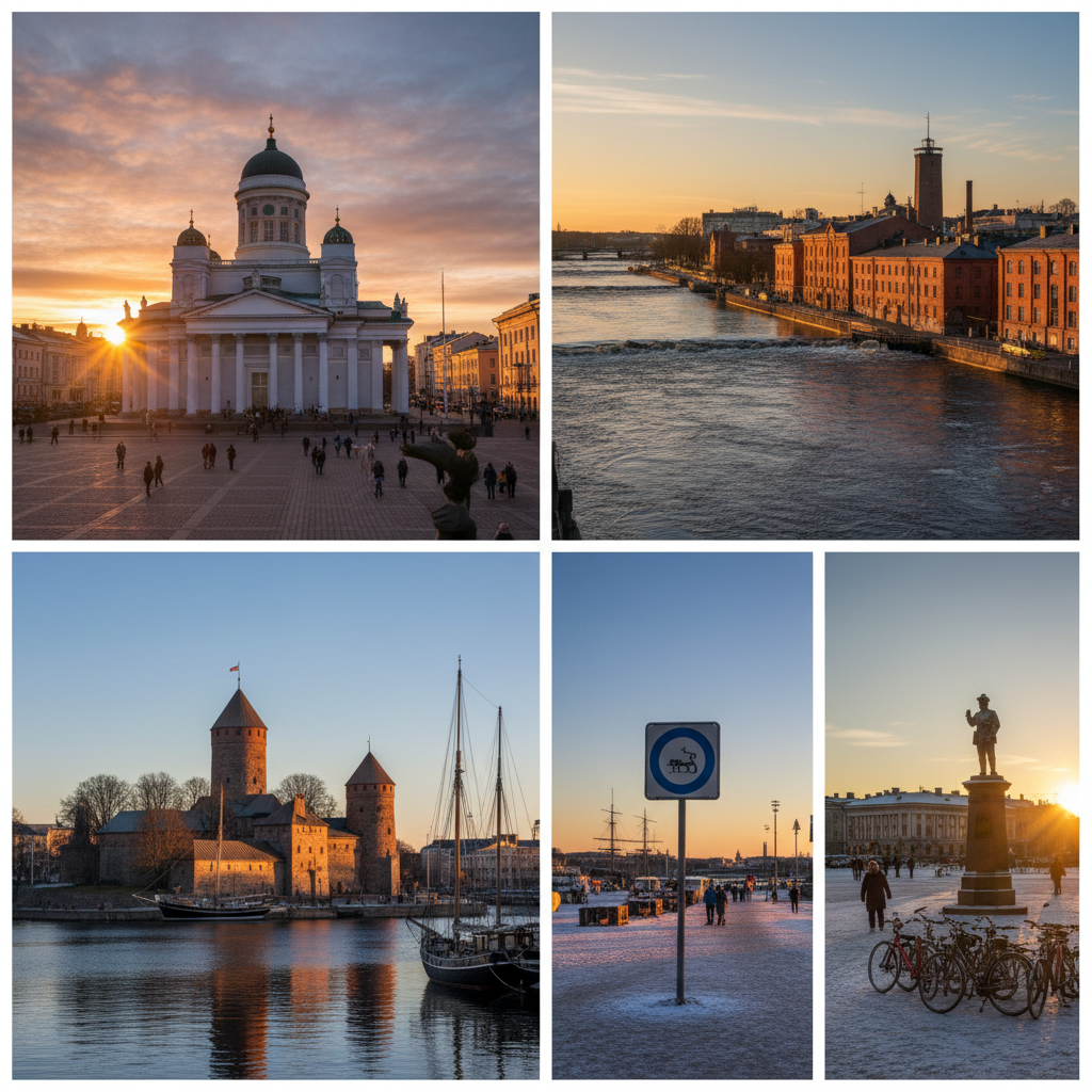 Helsinki Tampere Turku Rovaniemi Oulu travel collage Finland