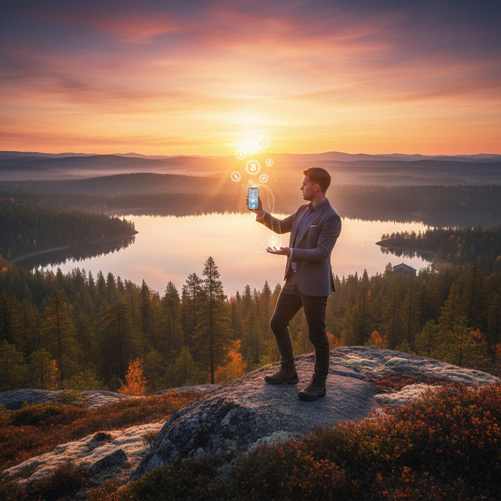 Finland young professional smartphone digital coins creative