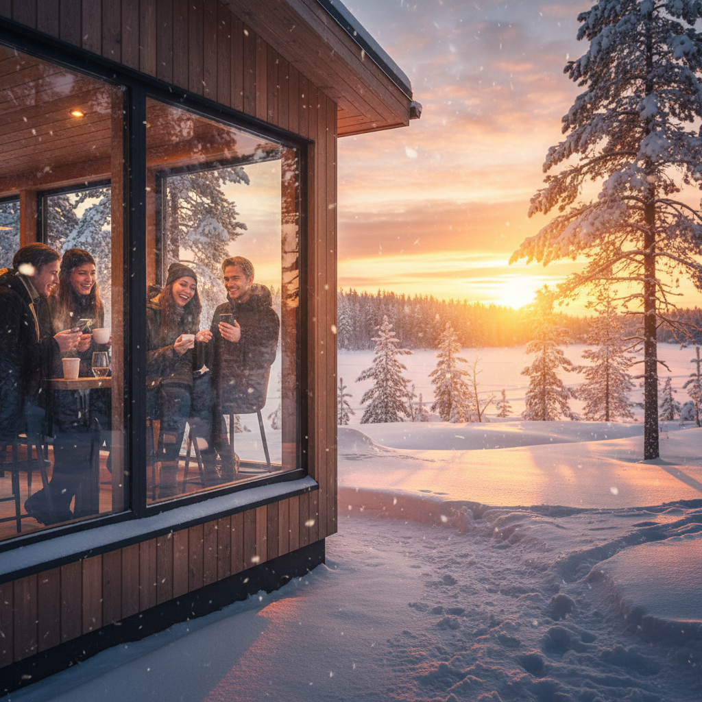 Finland smartphone coffee shop young people social winter