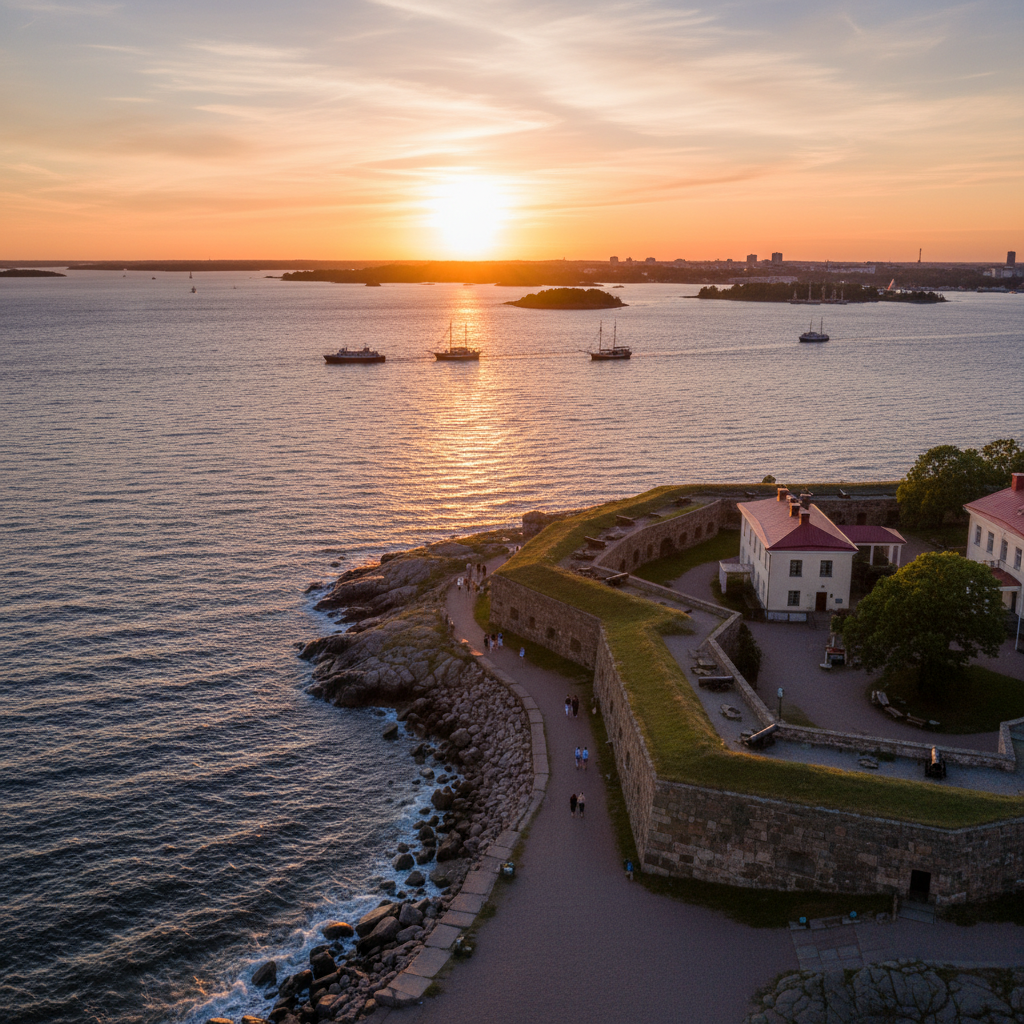 Suomenlinna fortress Helsinki sunset romantic Baltic Sea