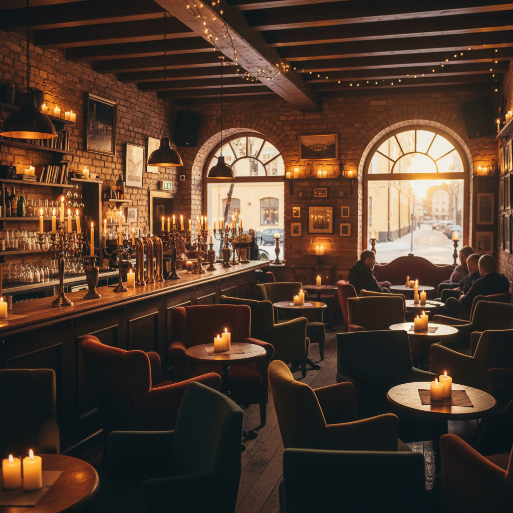 Helsinki Kallio nightlife bar candlelight cozy interior