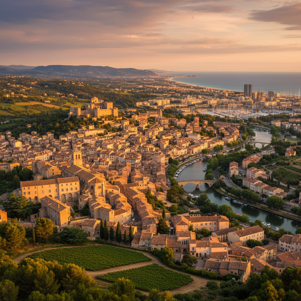 Vibrant city streets in France with people, horizontal