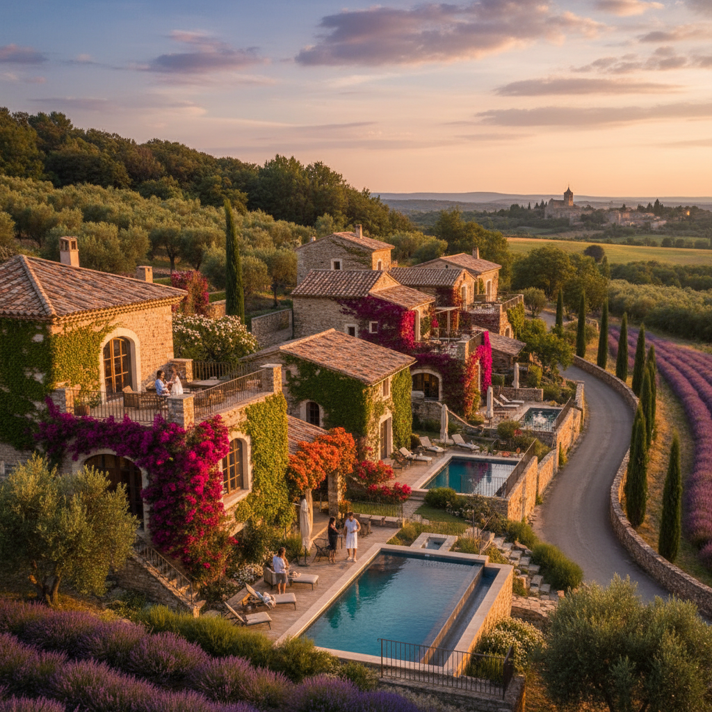 Modern hotel lobby in France, horizontal
