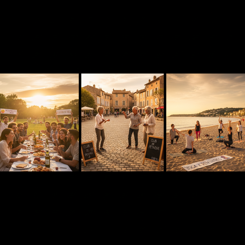 Group of diverse young adults joining an event in France, horizontal
