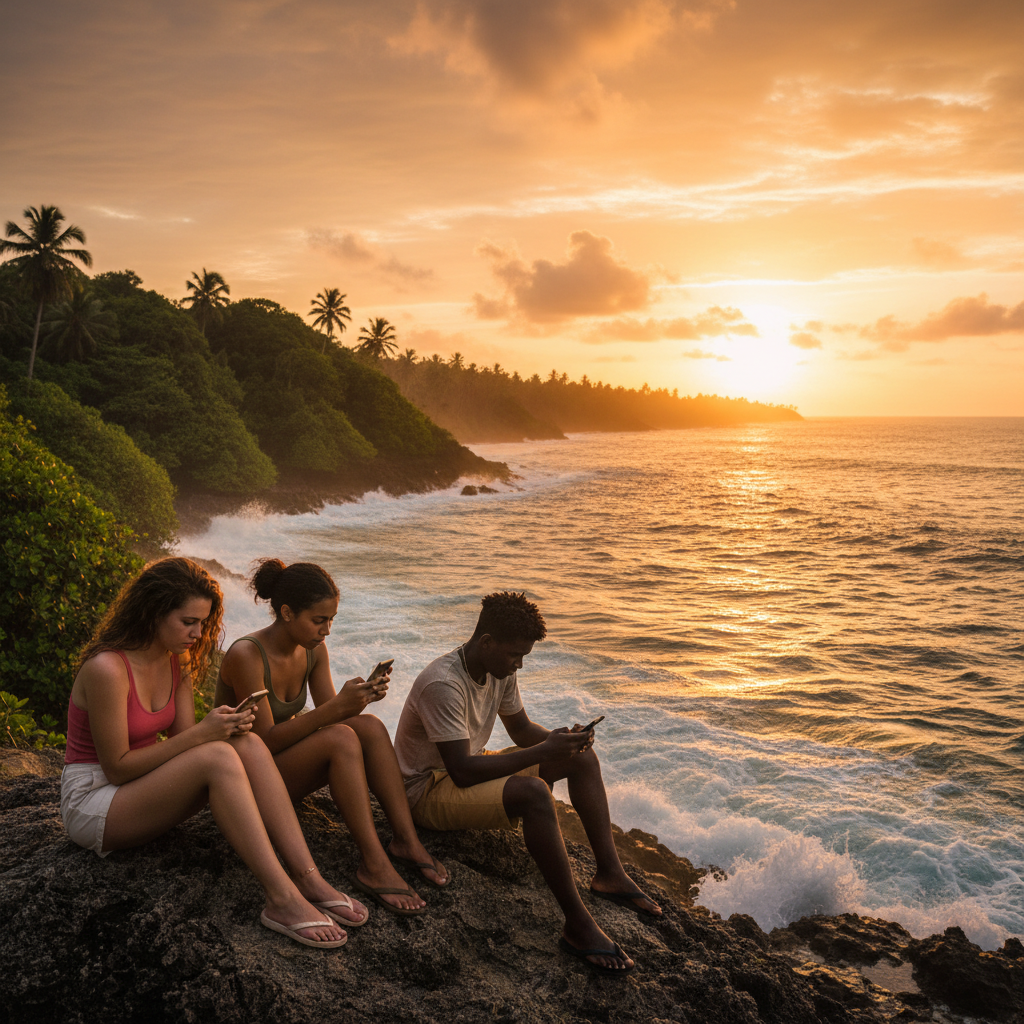 young adults using smartphones in Gabon