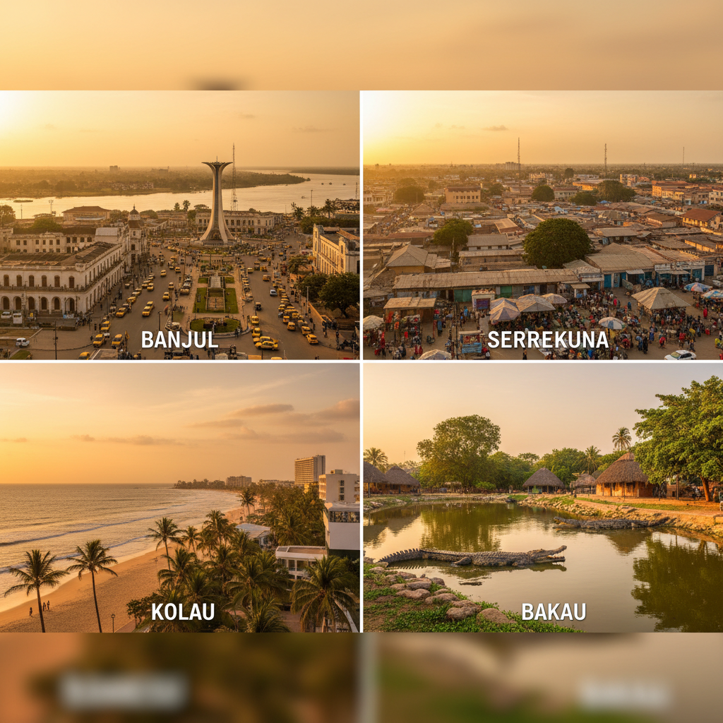 Gambia cities collage Banjul Serrekunda Kololi Bakau travel