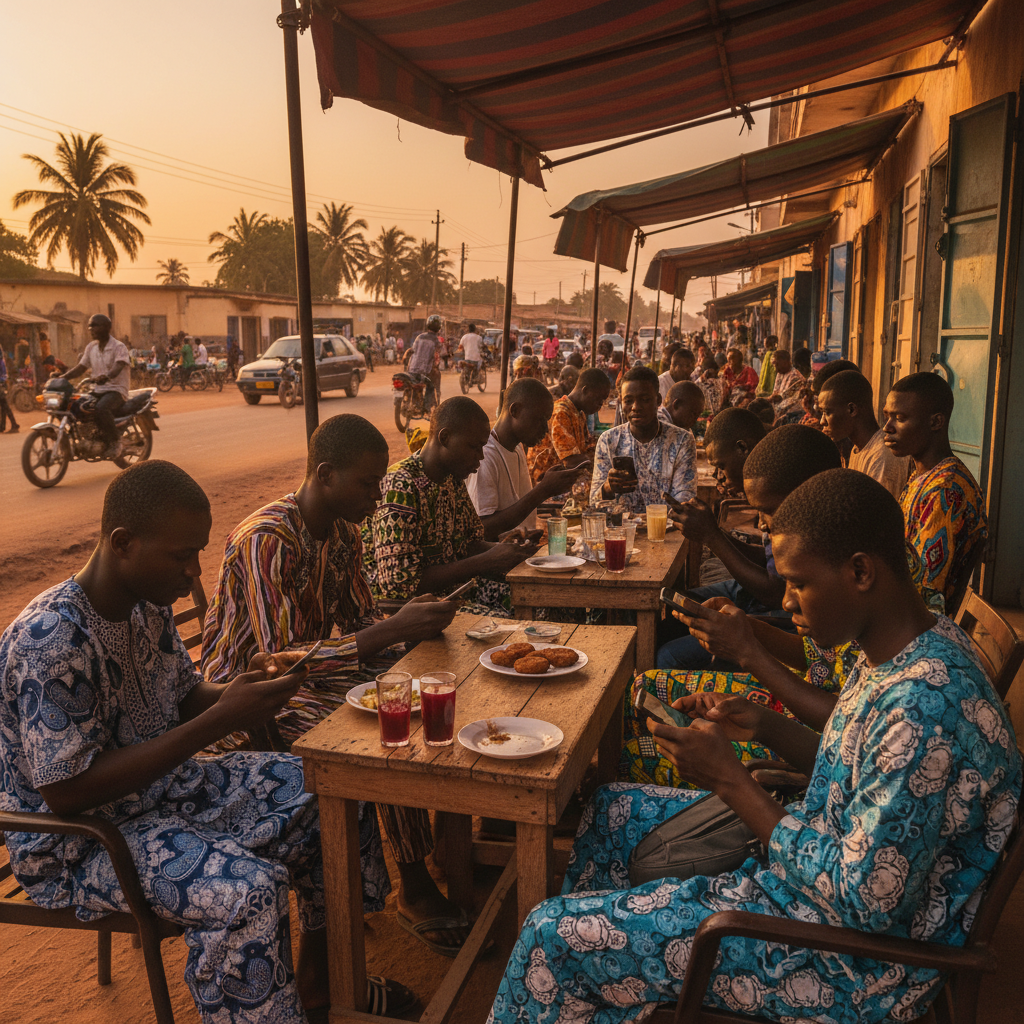 West Africa young people smartphone cafe Serrekunda social