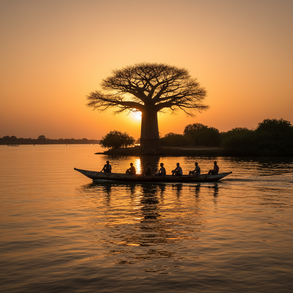 Gambia River sunset boat tour Kunta Kinteh Island baobab