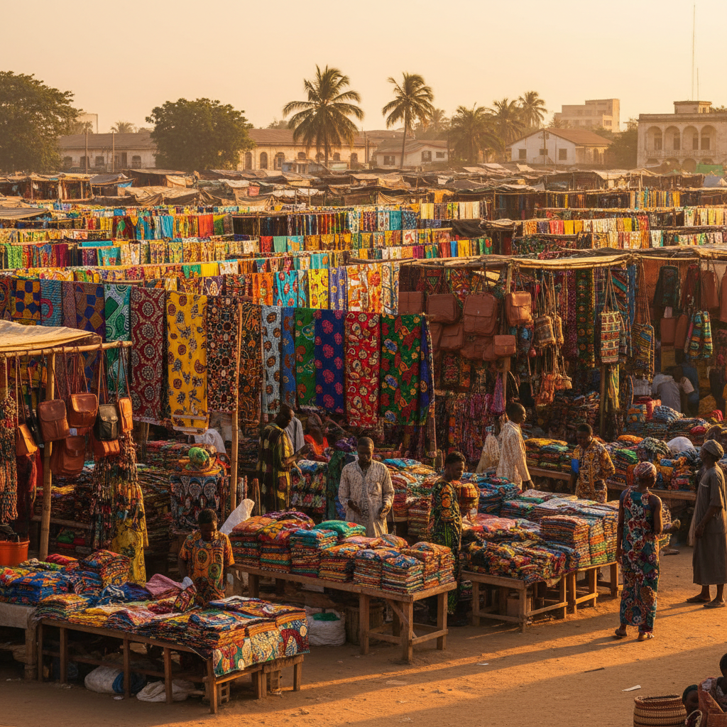 Albert Market Banjul colorful batik fabrics crafts bazaar