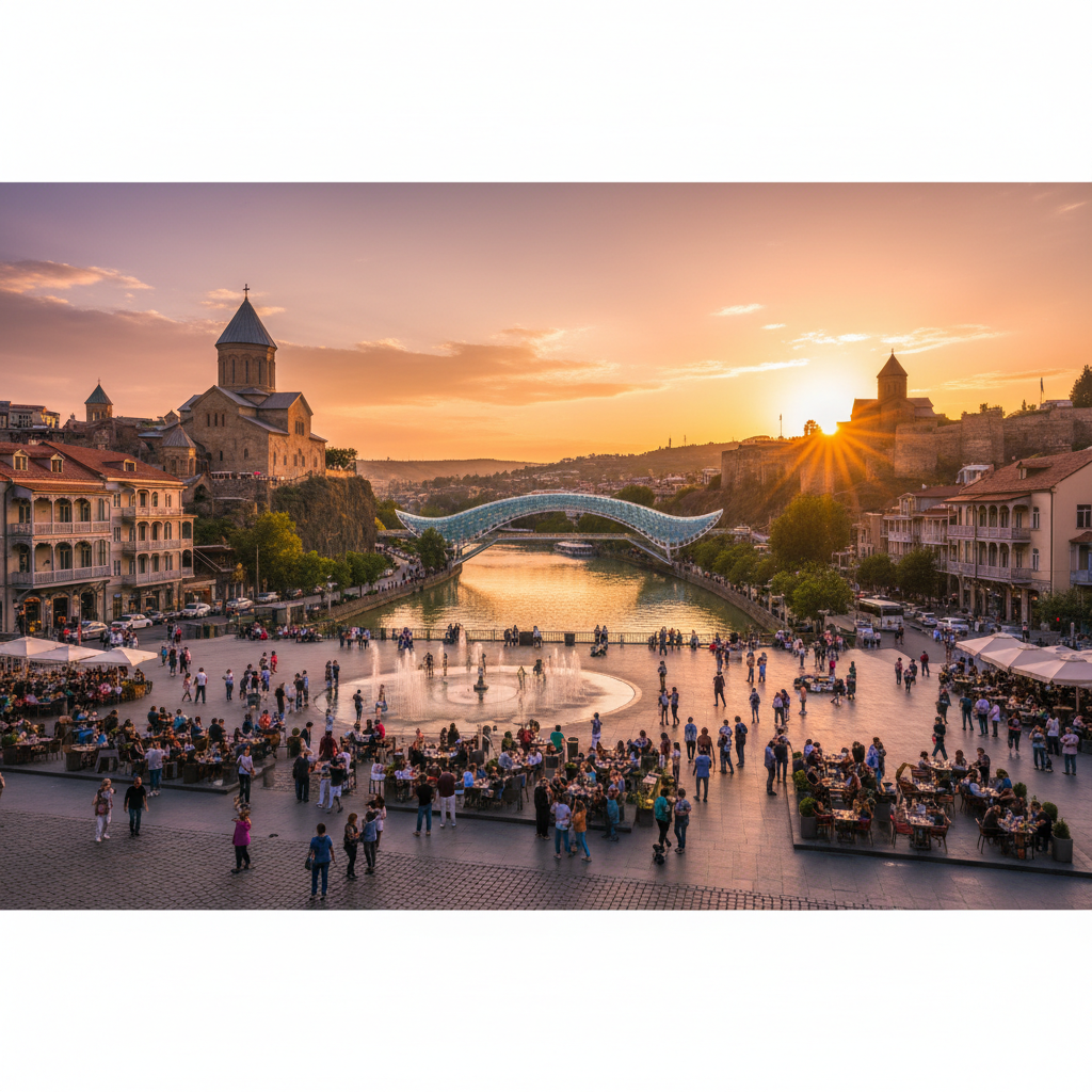 vibrant city street scene in Tbilisi horizontal
