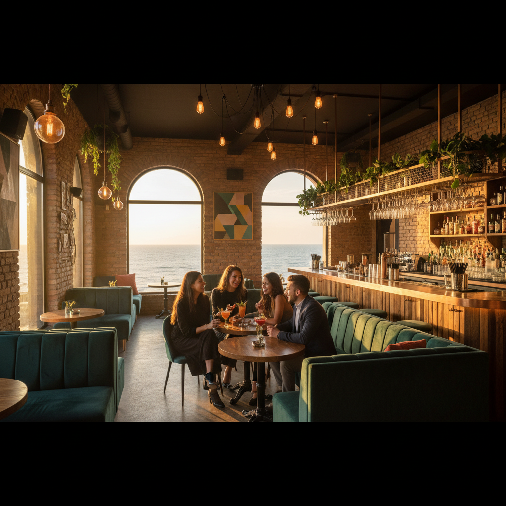 friends laughing at a restaurant table Georgia horizontal