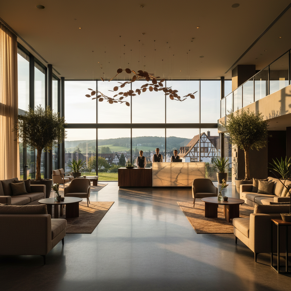 Stylish hotel lobby in Munich, horizontal