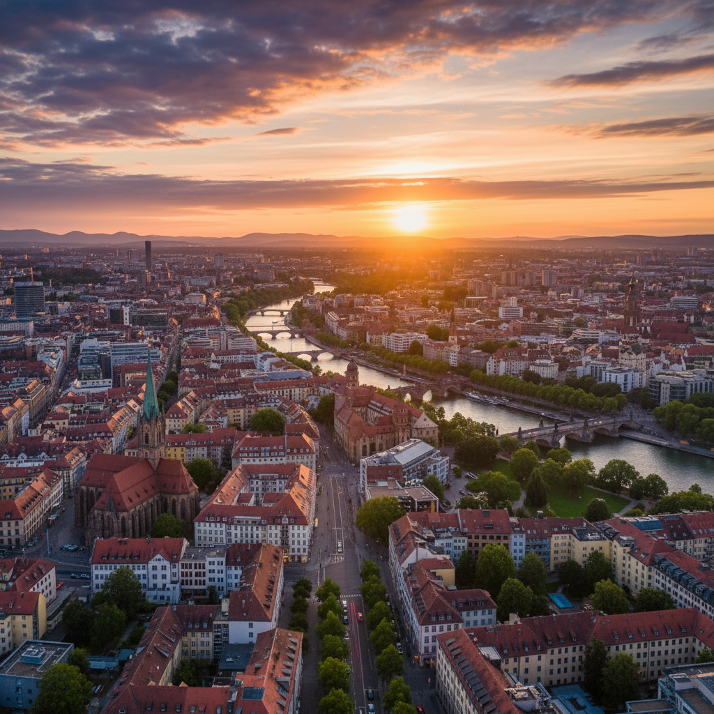 Vibrant street life in a German city, horizontal