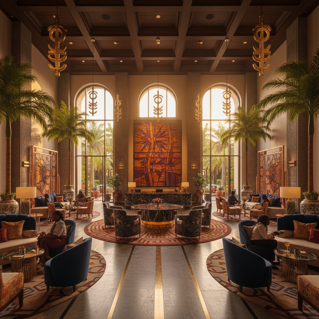 luxury hotel lobby in Accra, Ghana, interior design