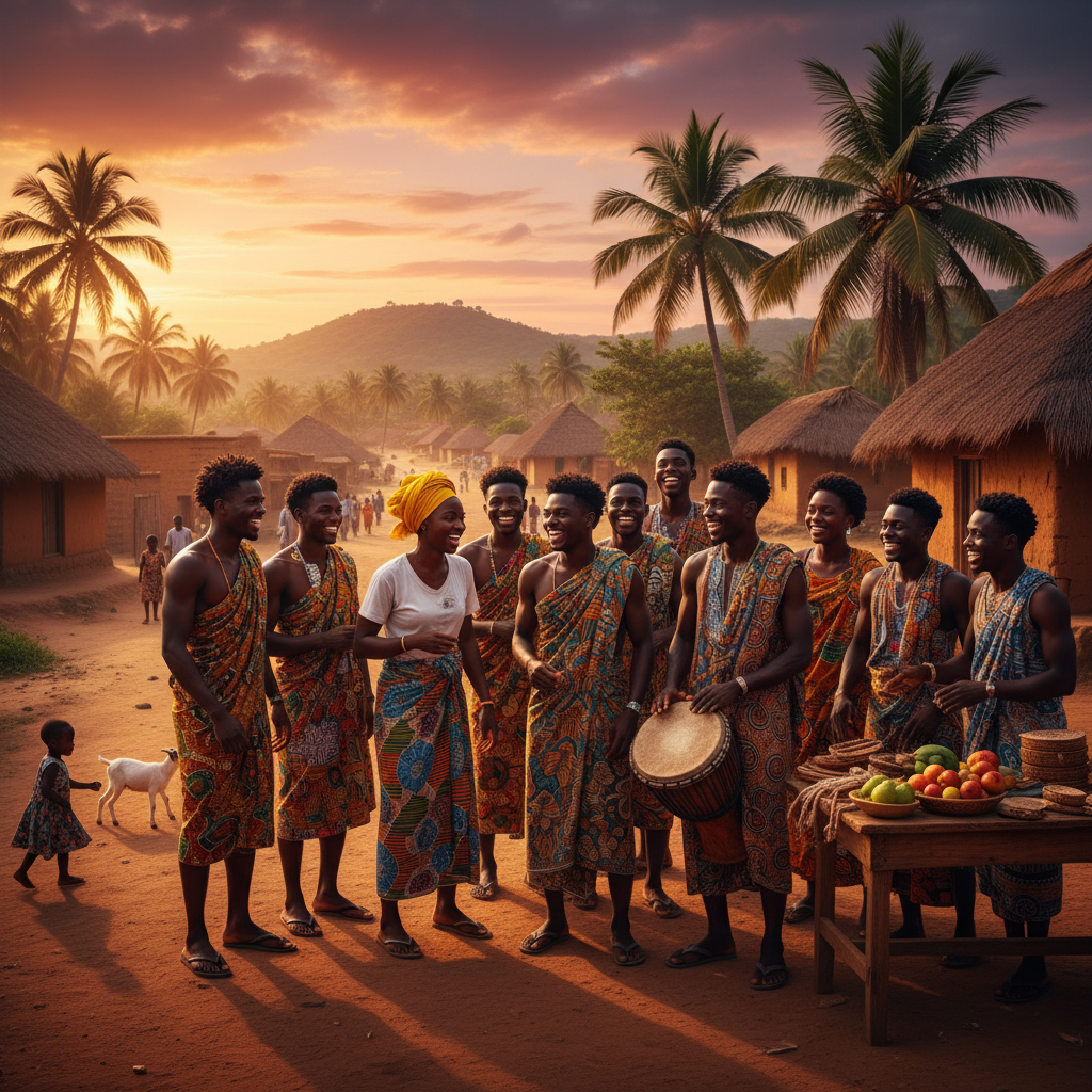 diverse group of young Ghanaians smiling and engaging, community