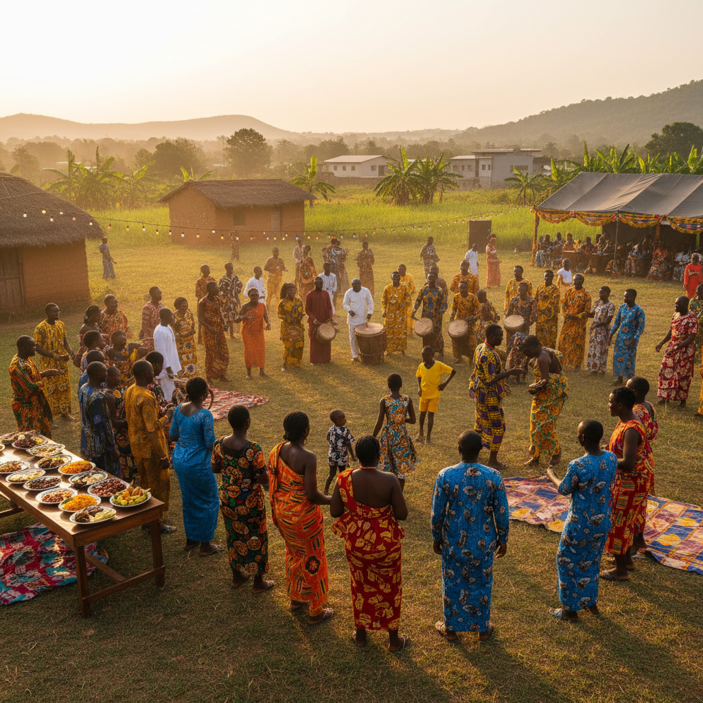 people socializing at an outdoor event in Ghana, group gathering