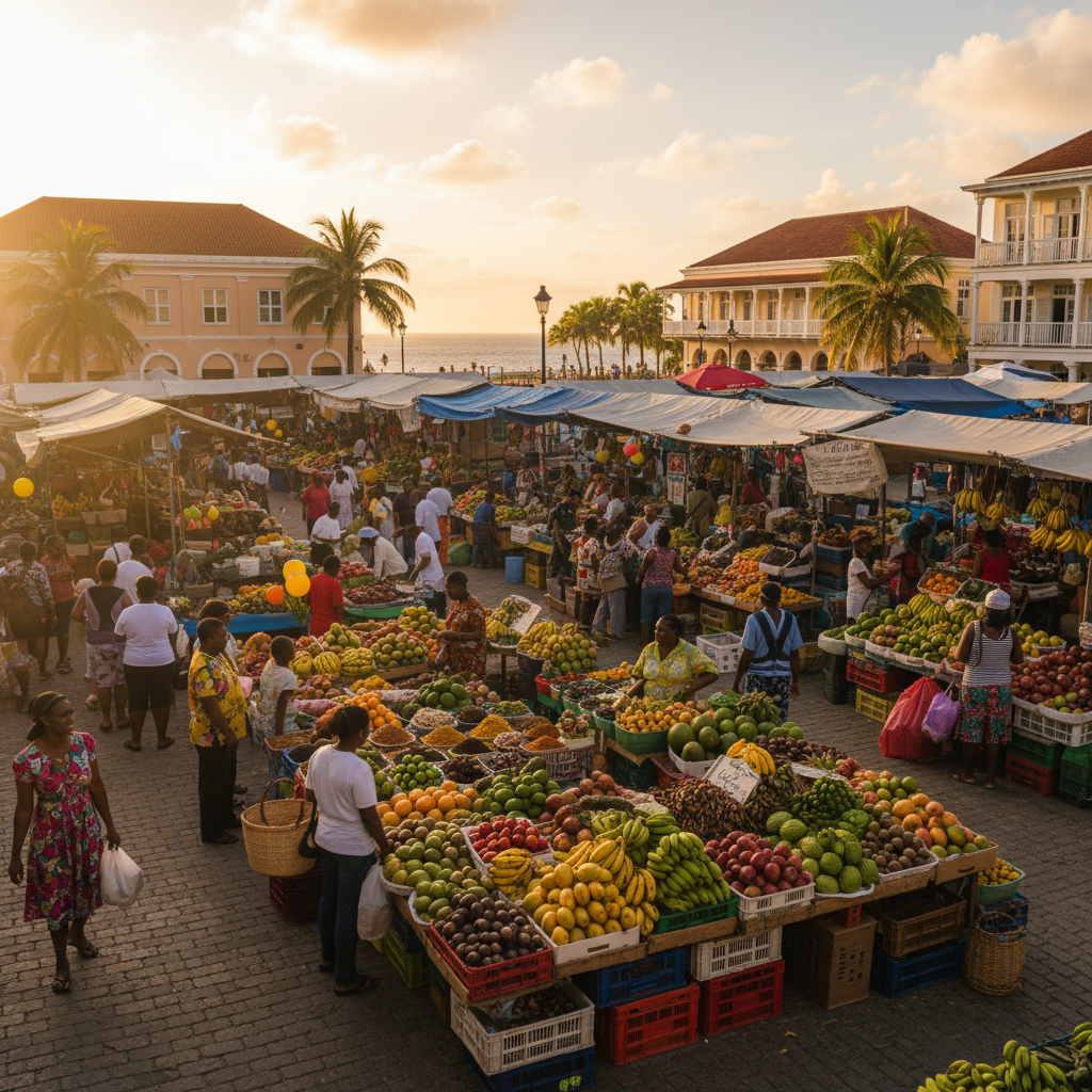 Grenada local market shopping colorful