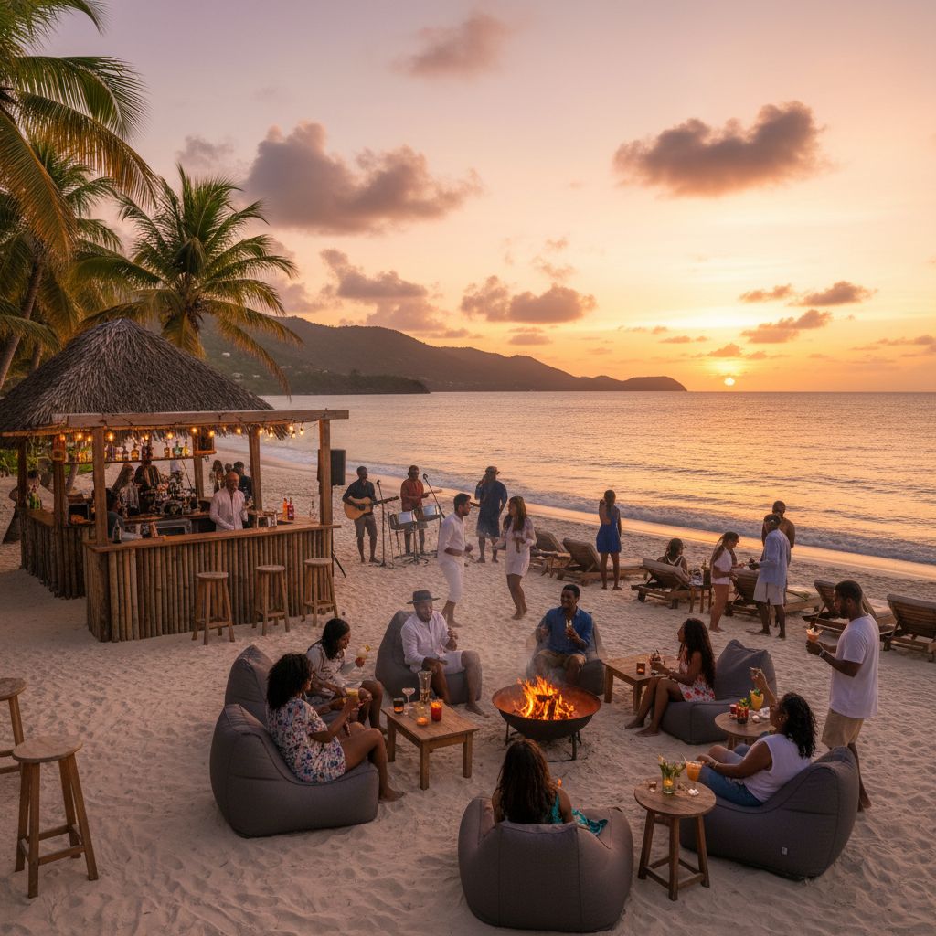 Grenada beach bar evening gathering